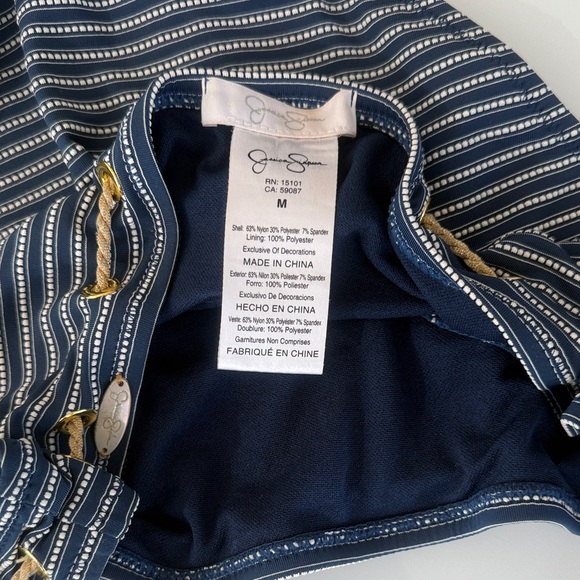 Jessica Simpson Navy Striped Bikini with Gold Accents - Picture 4 of 5